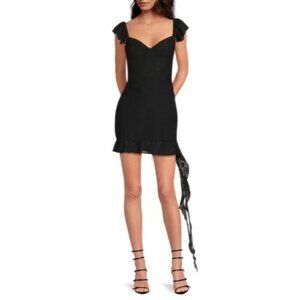 WEWOREWHATWomen's Lace Ruffle Trim Sheath Minidress In Black Size SMall